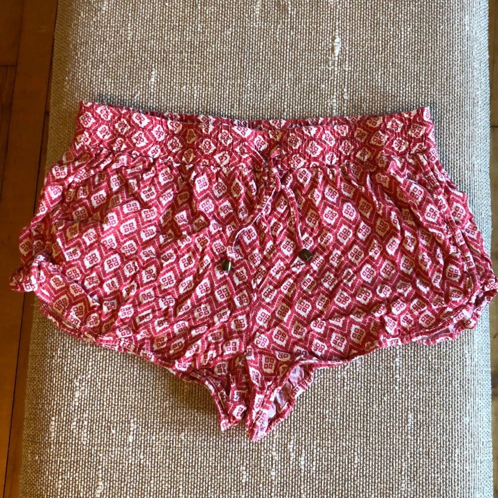Red and white patterned shorts